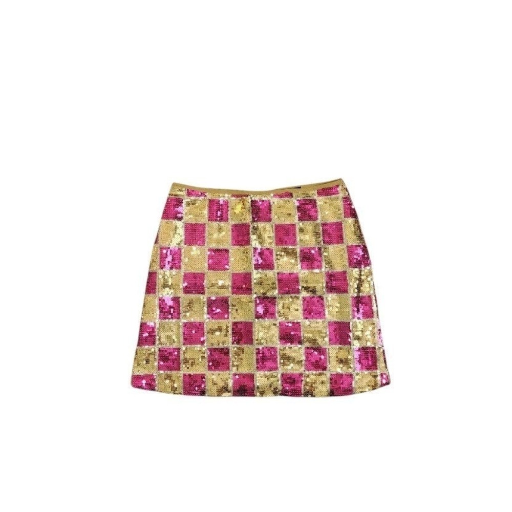 Very J Gold Fuchsia Sequin Checker Mini Skirt Size S NWT Party